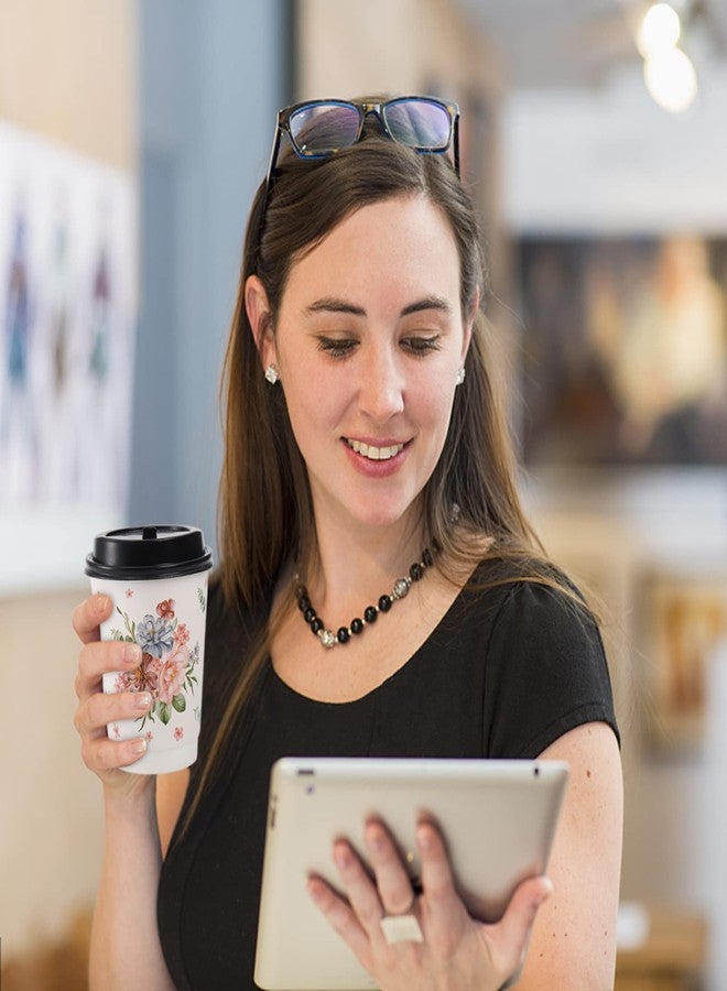 Lyellfe عبوة من 80 كوب قهوة للاستخدام مرة واحدة من Lyellfe مع 100 غطاء، سعة 12 أونصة، أكواب ورقية متينة معزولة للمشروبات الساخنة، مثالية للمكاتب وحفلات الزفاف والقهوة المثلجة، بتصميم زهري. - Image 5